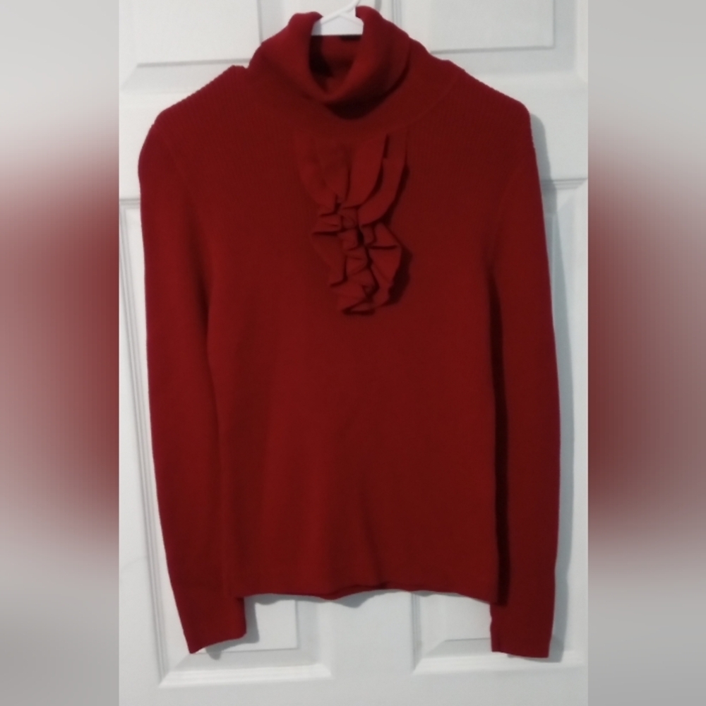 Talbots Red Cowl Neck Sweater with Ruffle Detail